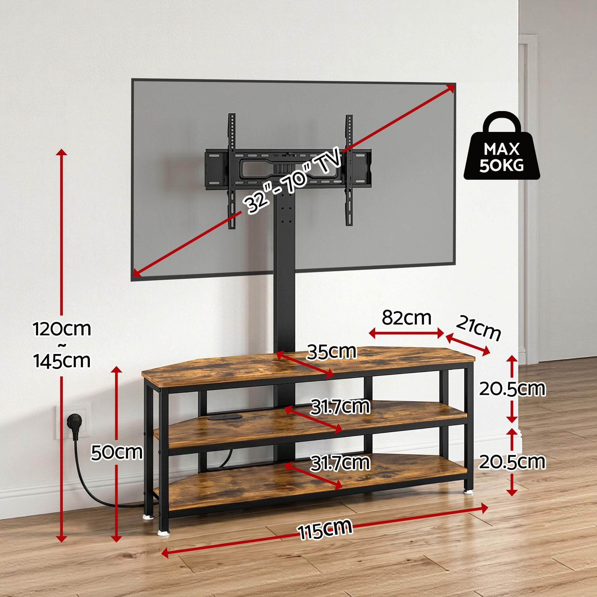 Artiss Corner TV Stand 32-70" w/ Mount LED Lights & Power Outlet Space Saving - Homecoze