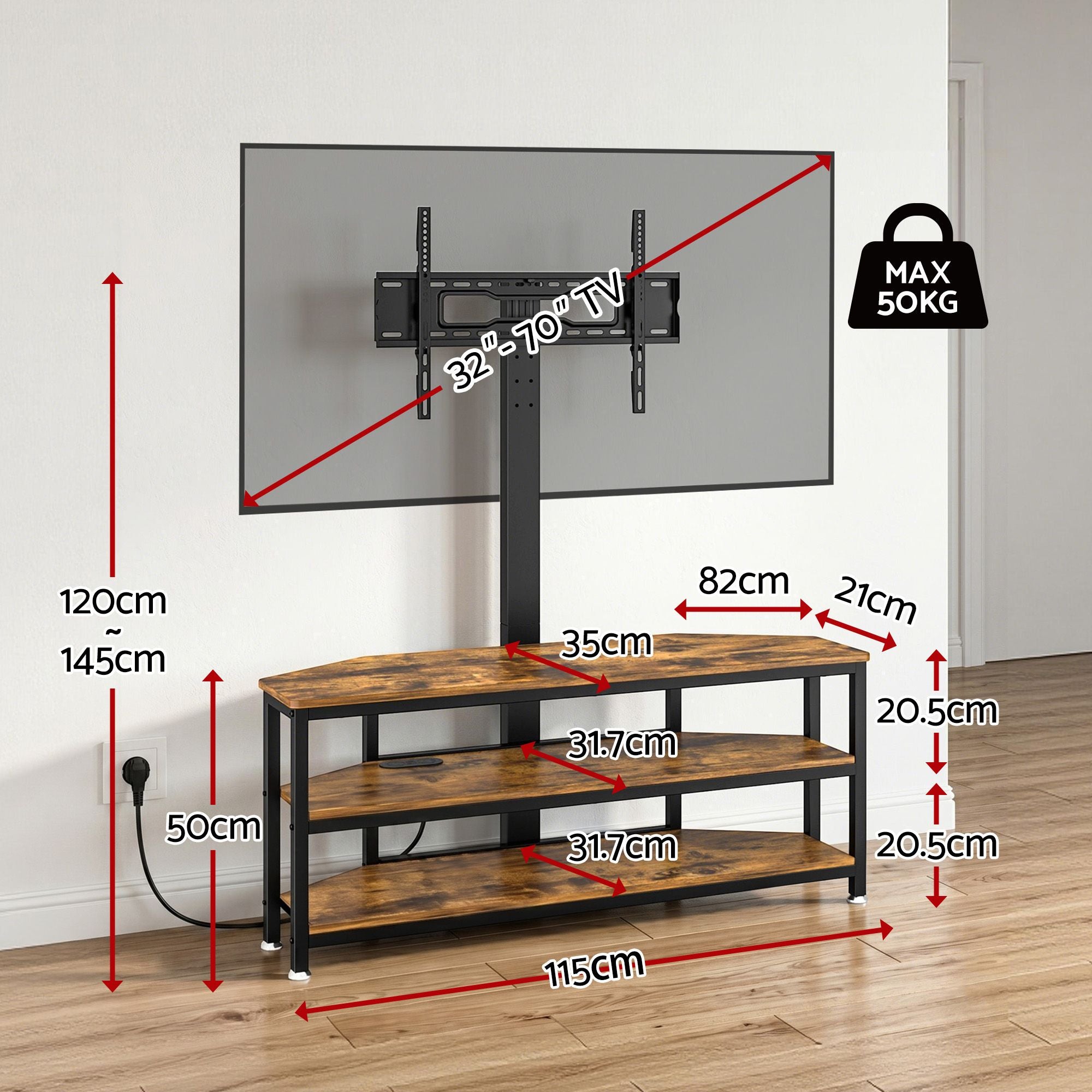 Artiss Corner TV Stand 32-70" w/ Mount LED Lights & Power Outlet Space Saving - Homecoze