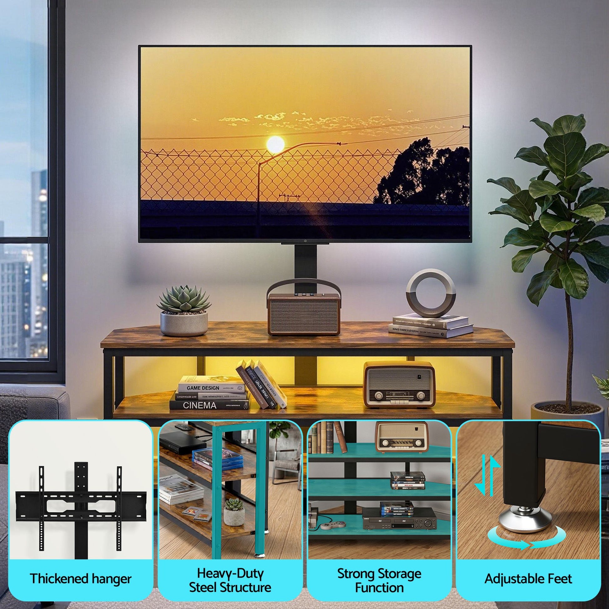 Artiss Corner TV Stand 32-70" w/ Mount LED Lights & Power Outlet Space Saving - Homecoze