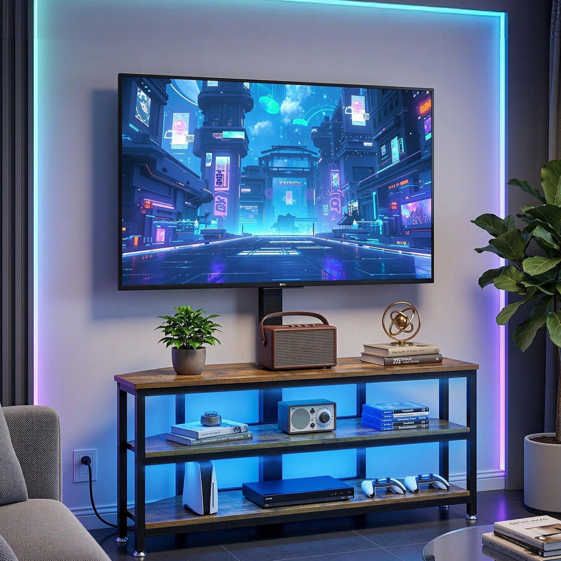 Artiss Corner TV Stand 32-70" w/ Mount LED Lights & Power Outlet Space Saving - Homecoze
