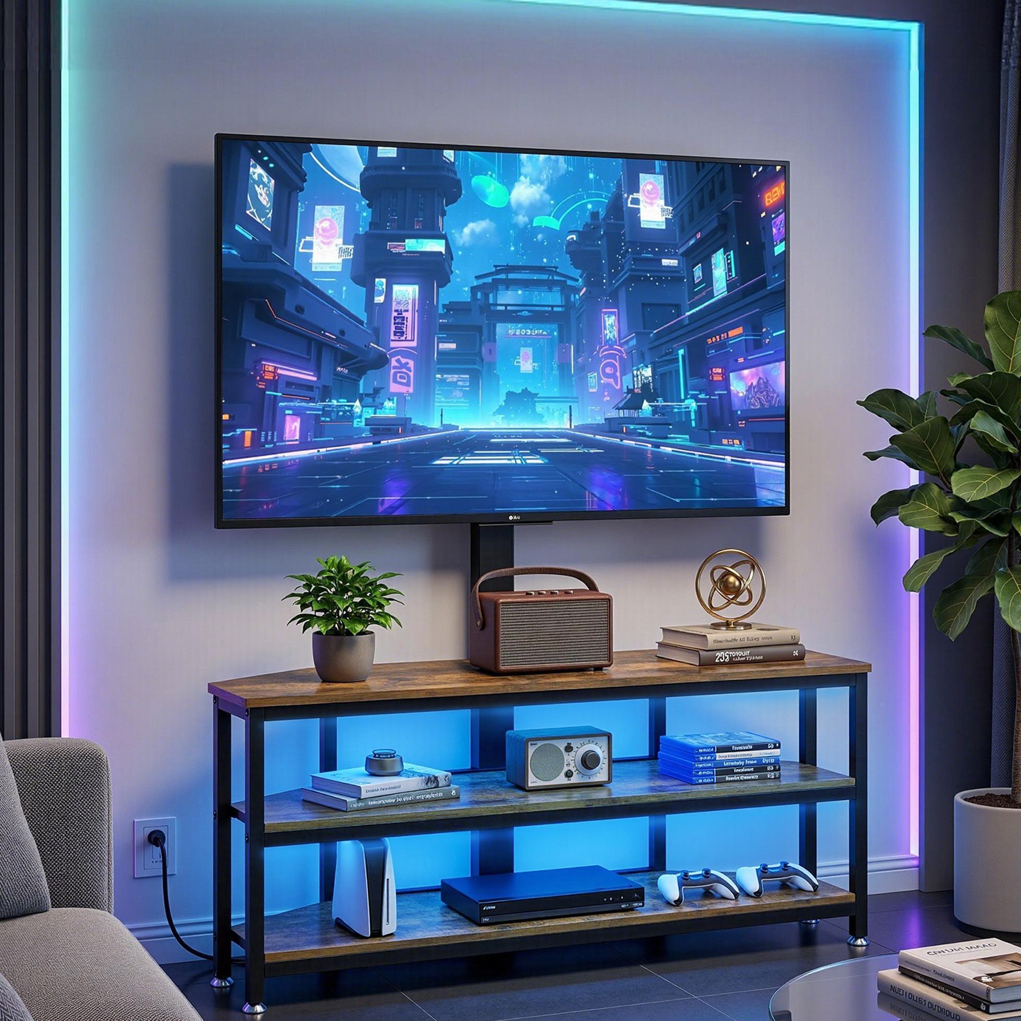 Artiss Corner TV Stand 32-70" w/ Mount LED Lights & Power Outlet Space Saving - Homecoze