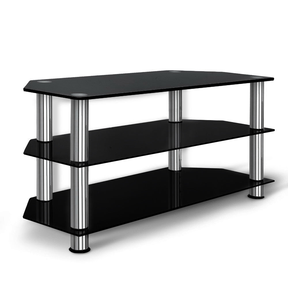 3 Tier Tempered Glass TV Stand Entertainment Unit - Black - Homecoze