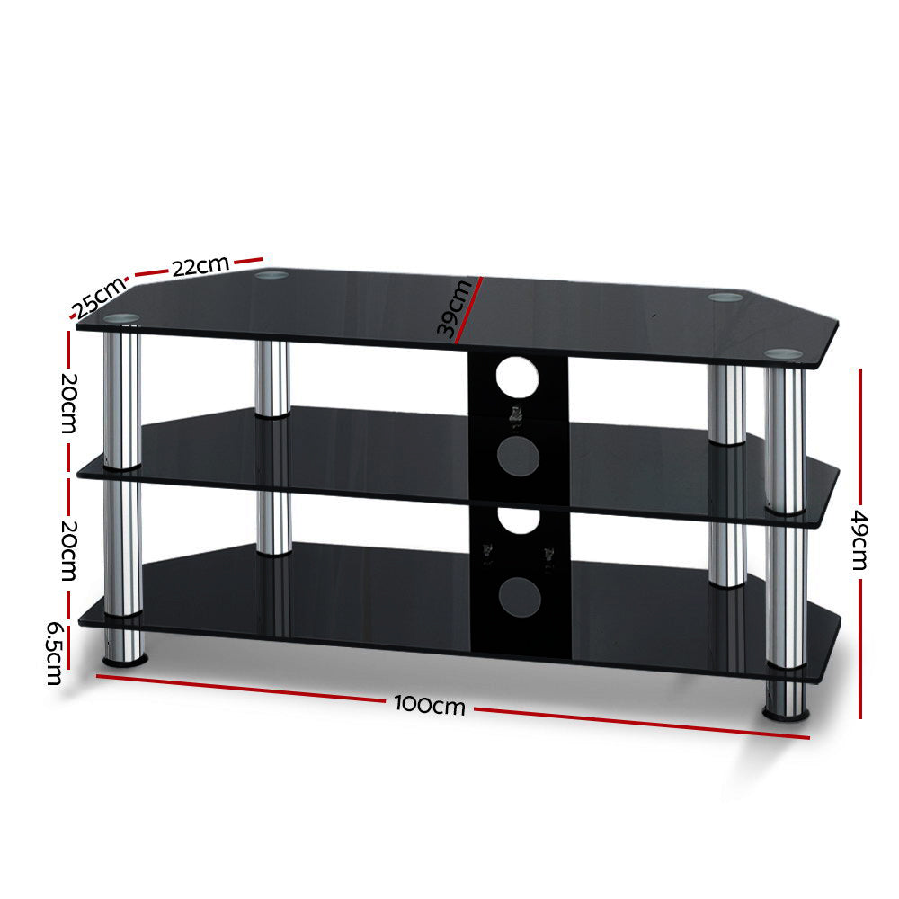 3 Tier Tempered Glass TV Stand Entertainment Unit - Black - Homecoze