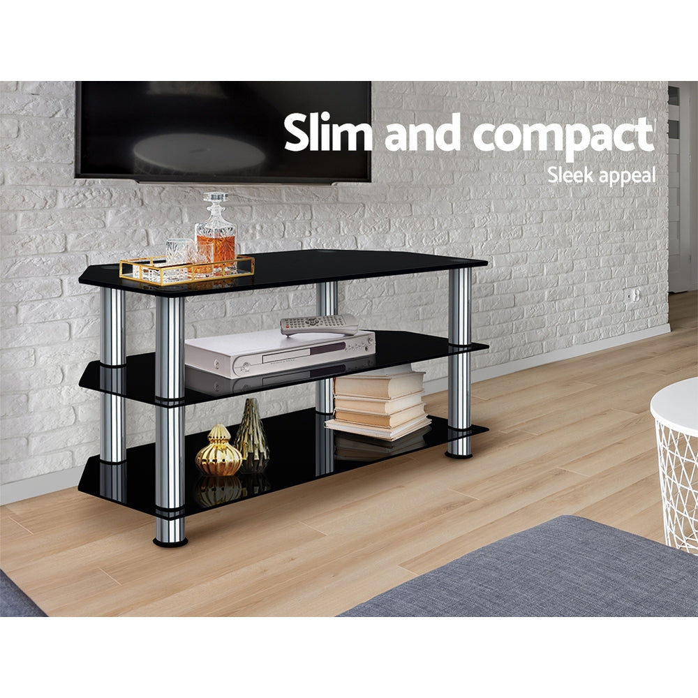 3 Tier Tempered Glass TV Stand Entertainment Unit - Black - Homecoze