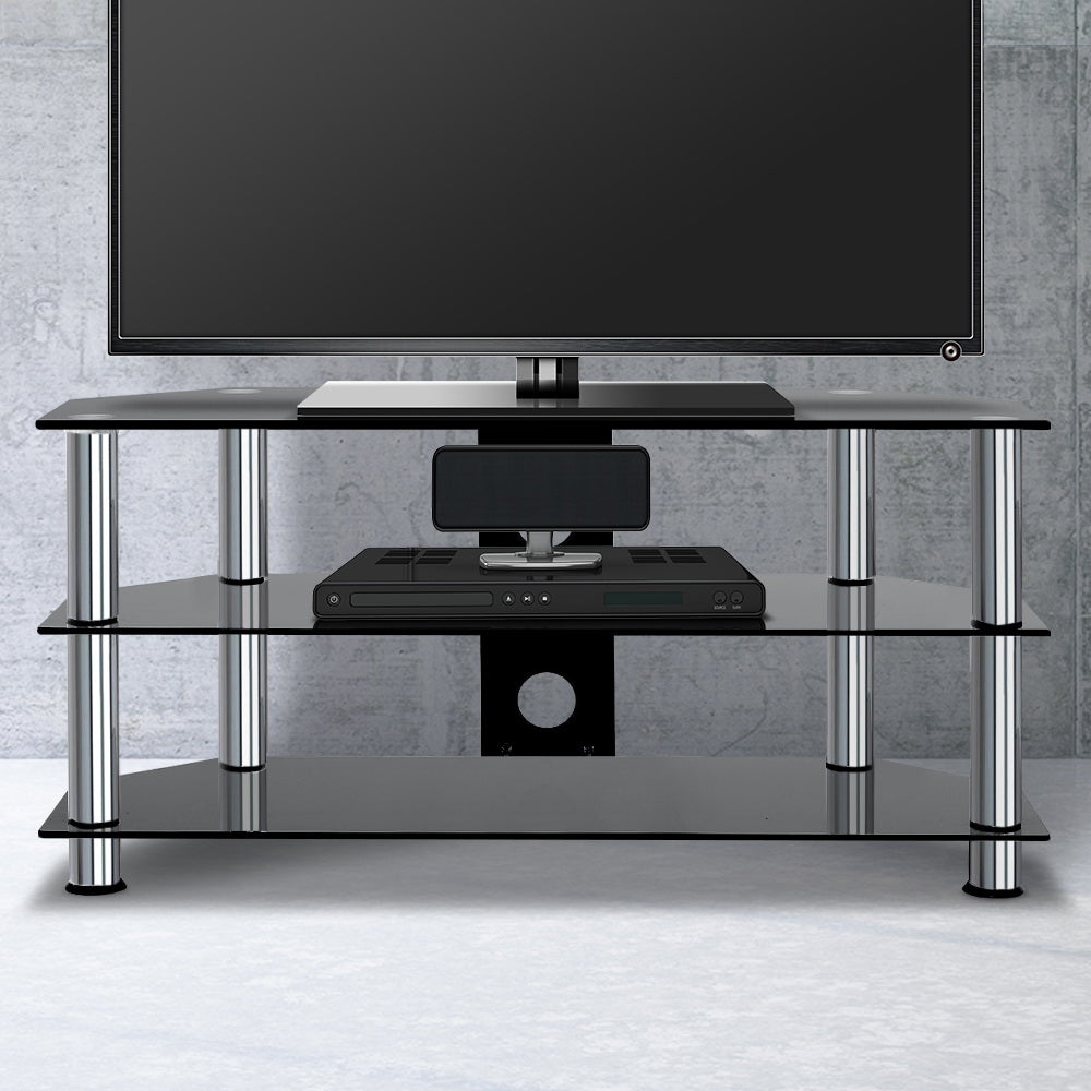 3 Tier Tempered Glass TV Stand Entertainment Unit - Black - Homecoze