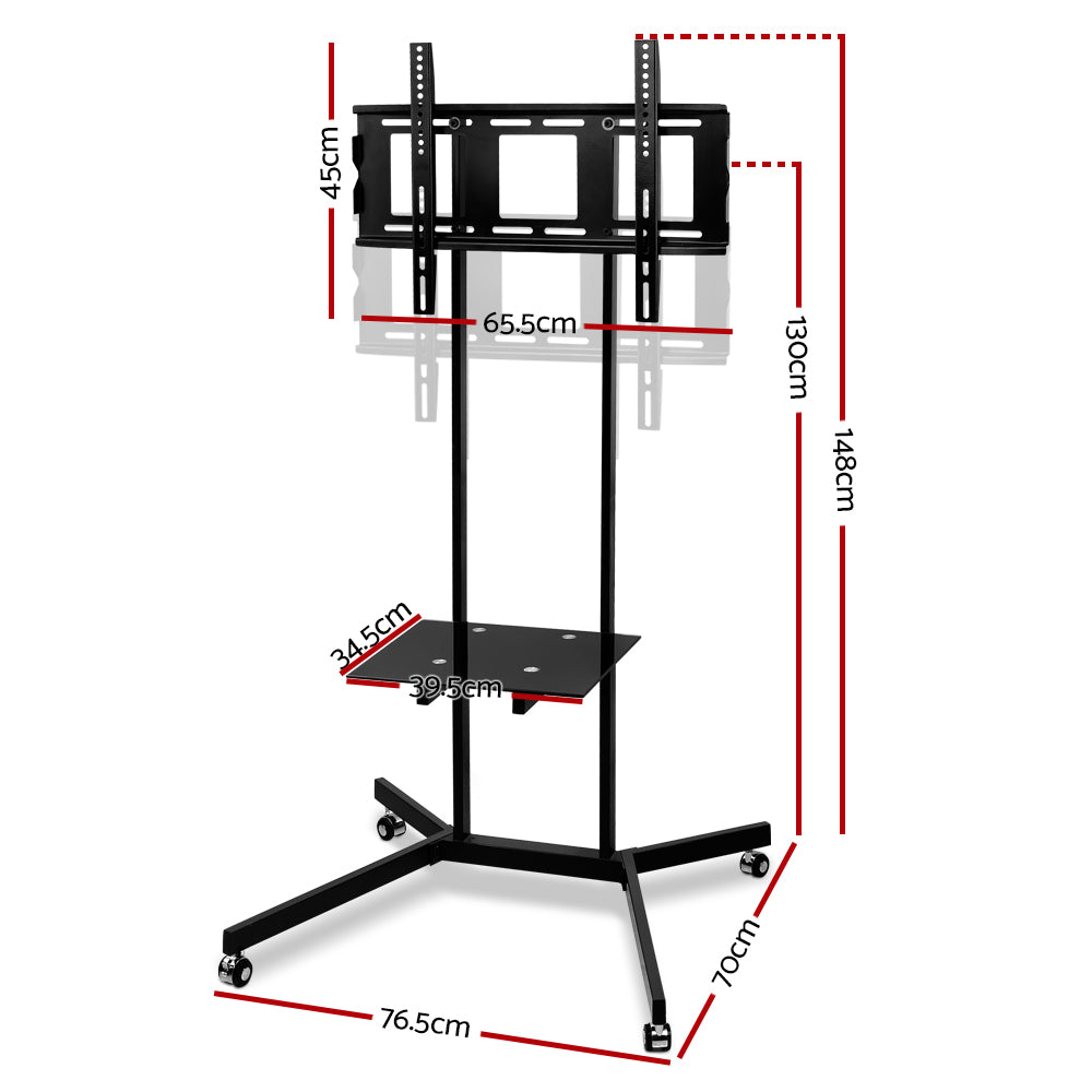 TV Mount on Stand with Castor Wheels - Black - Homecoze