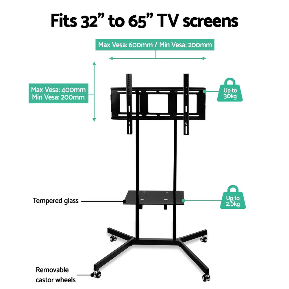 TV Mount on Stand with Castor Wheels - Black - Homecoze