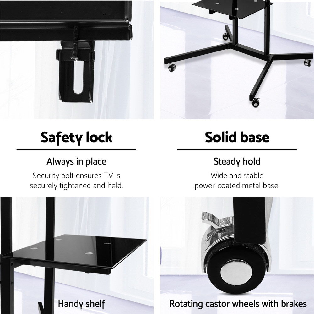 TV Mount on Stand with Castor Wheels - Black - Homecoze
