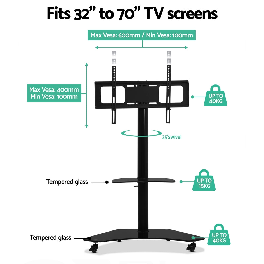 Floor TV Stand Bracket Mount Swivel Height Adjustable 32 to 70 Inch Black - Homecoze