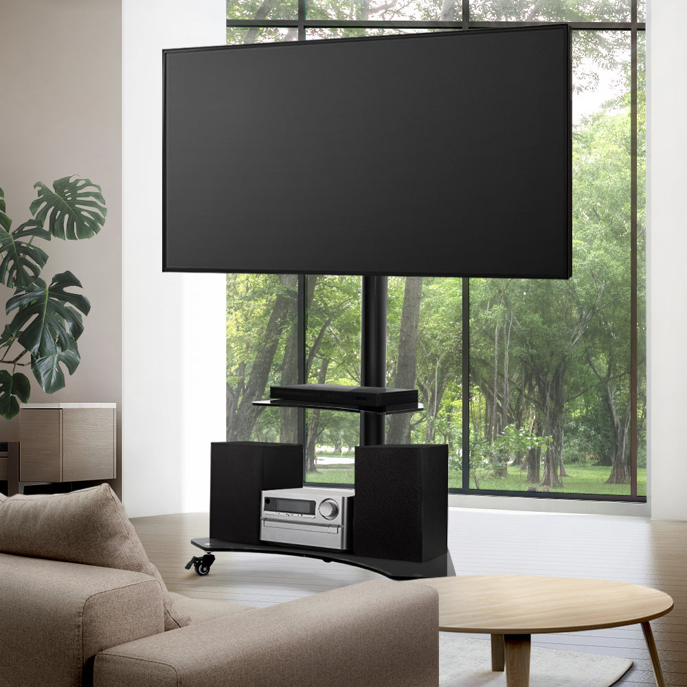 Floor TV Stand Bracket Mount Swivel Height Adjustable 32 to 70 Inch Black - Homecoze