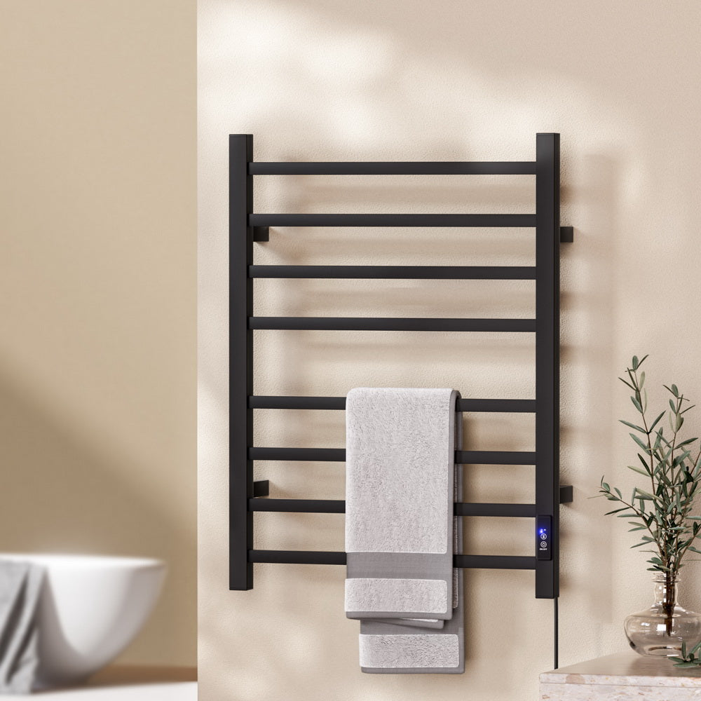 Devanti Heated Towel Rail 8 Square Bars with Timer Electric Heater Warmer Rack - Homecoze