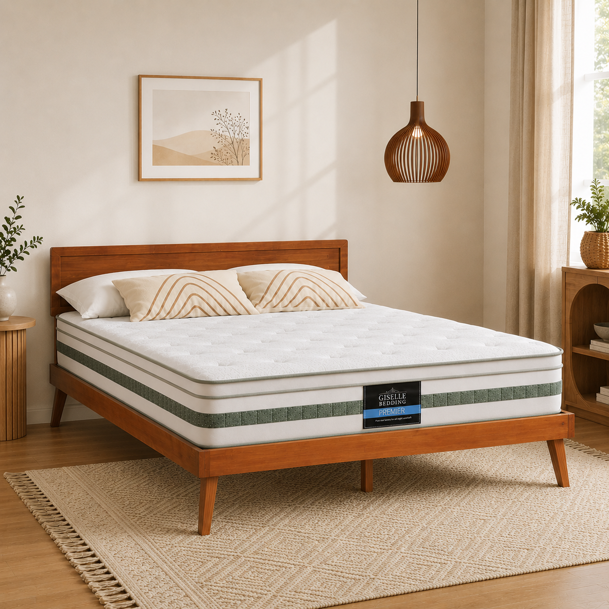 Tulsa (Queen) Bed Frame & Mintara Mattress Set - Walnut
