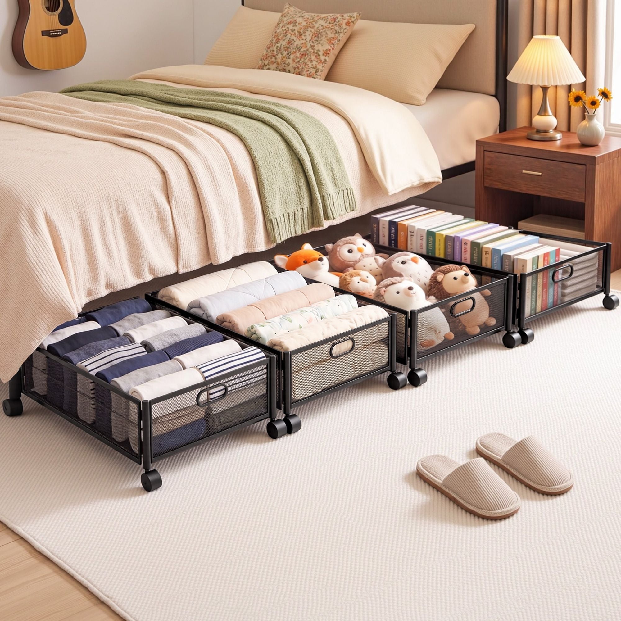 Under Bed Storage Drawers (4-Pack) – Black