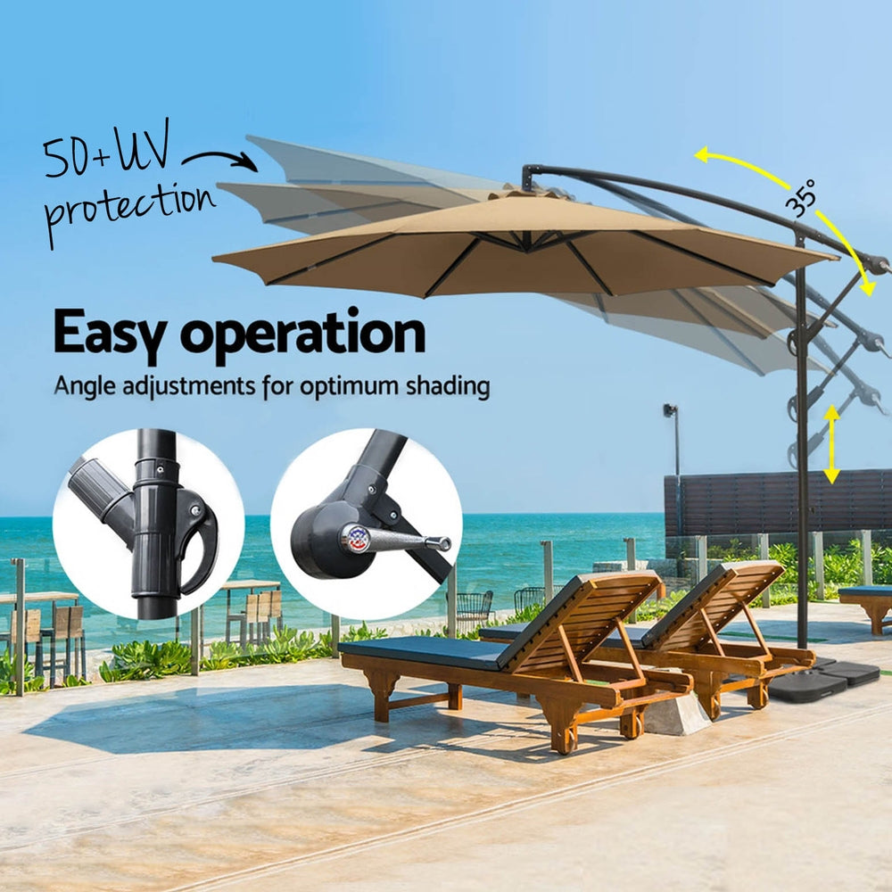 3m Cantilever Umbrella with Base - Beige - Homecoze