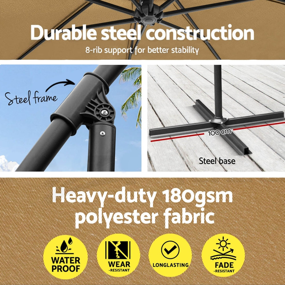 3m Cantilever Umbrella with Base - Beige - Homecoze