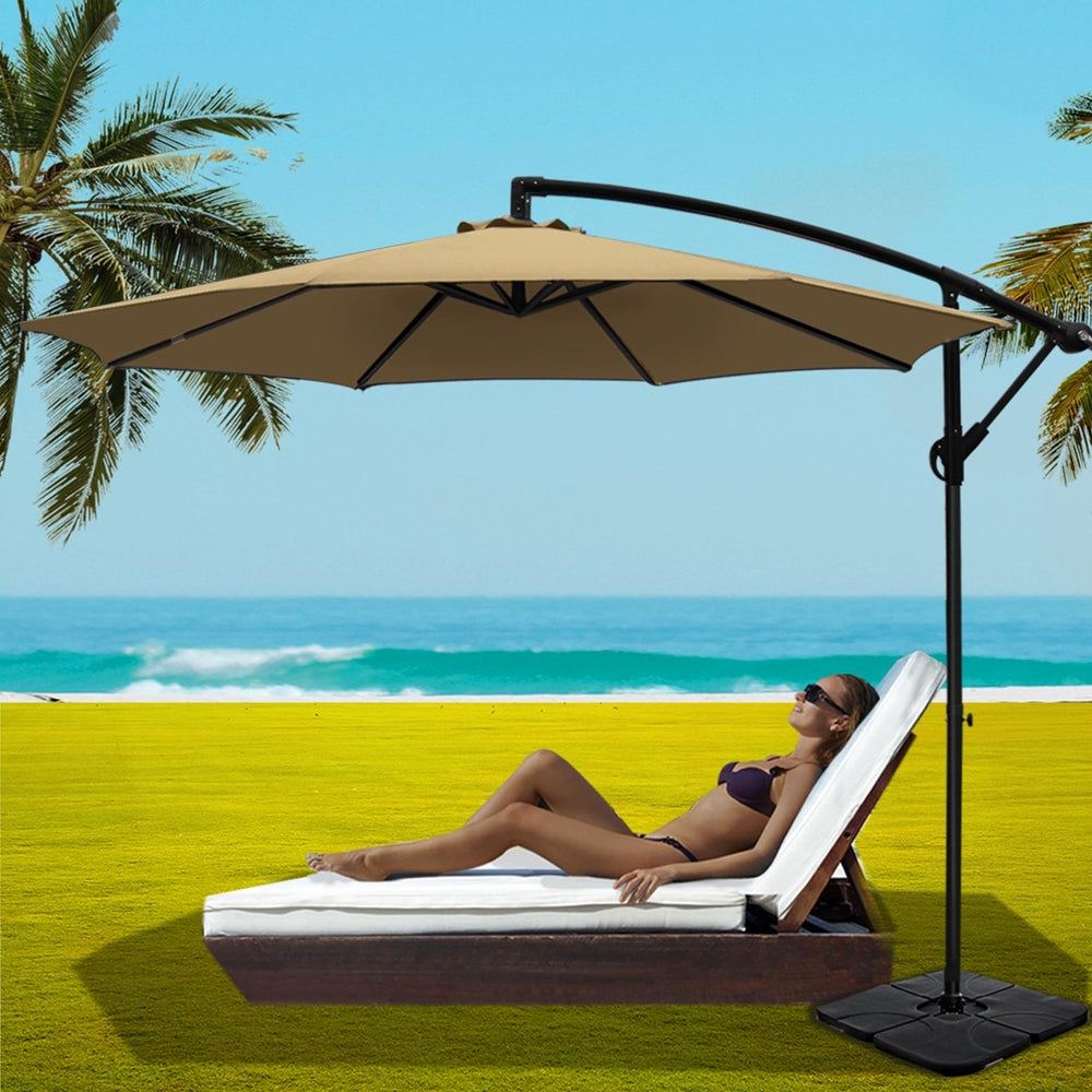 3m Cantilever Umbrella with Base - Beige - Homecoze