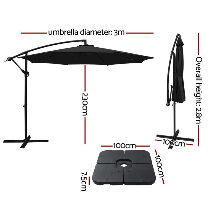 3m Cantilever Umbrella with Base - Black