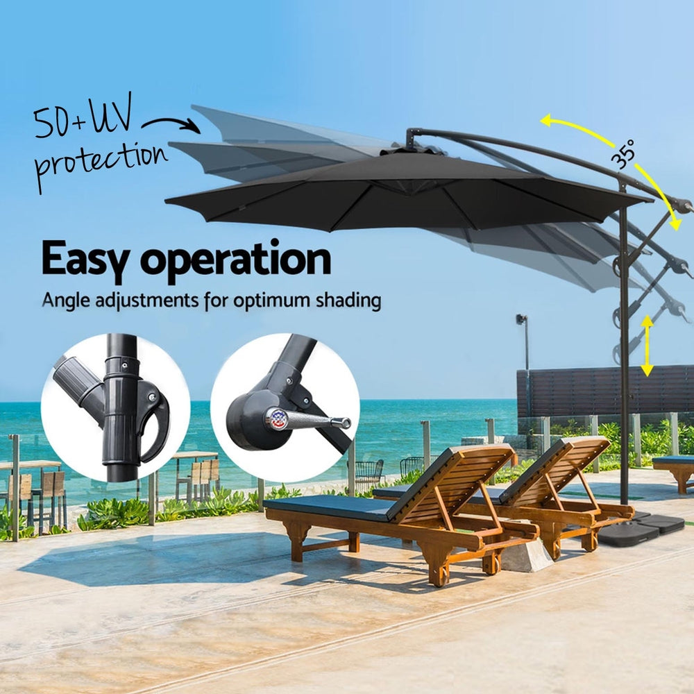 3m Cantilever Umbrella with Base - Black - Homecoze