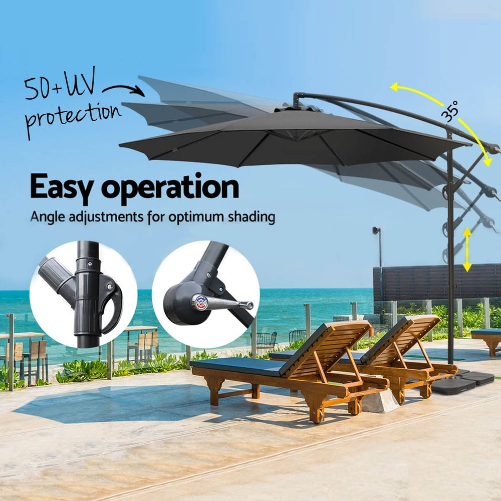 3m Cantilever Umbrella with Base - Charcoal - Homecoze