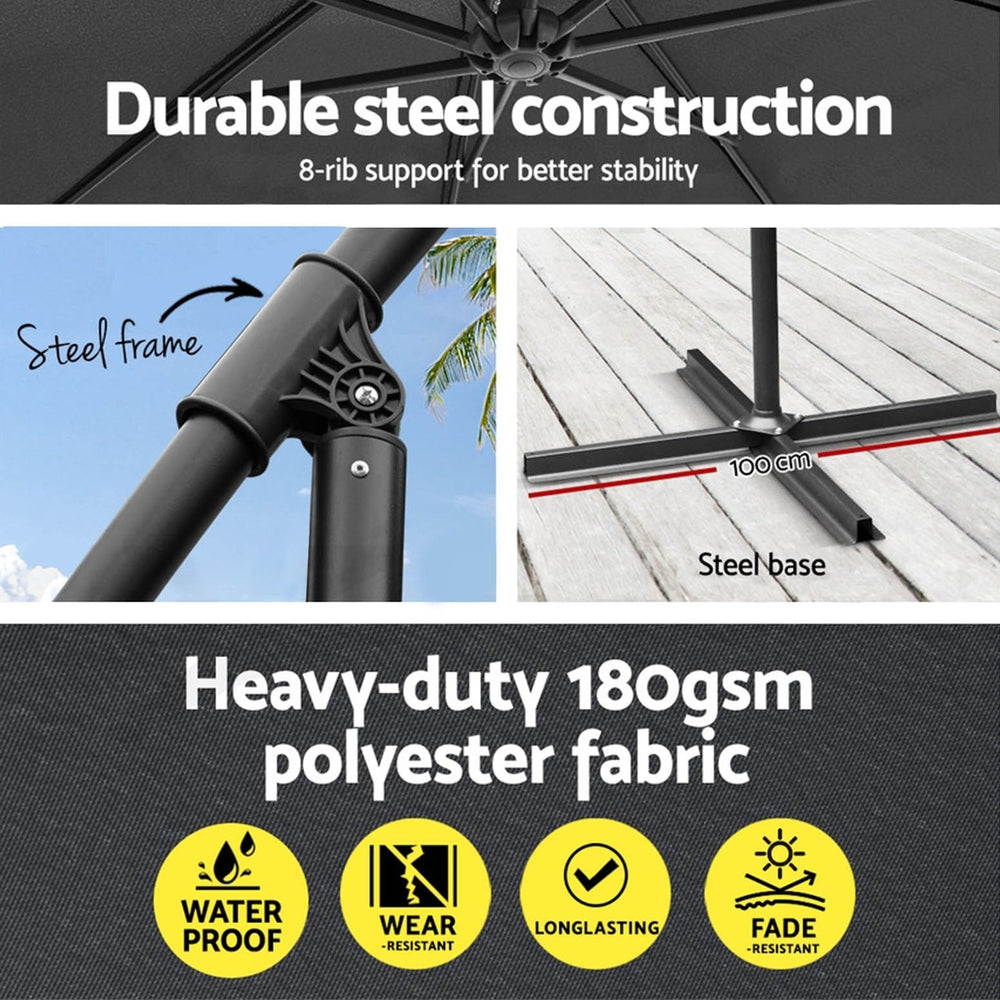 3m Cantilever Umbrella with Base - Charcoal - Homecoze