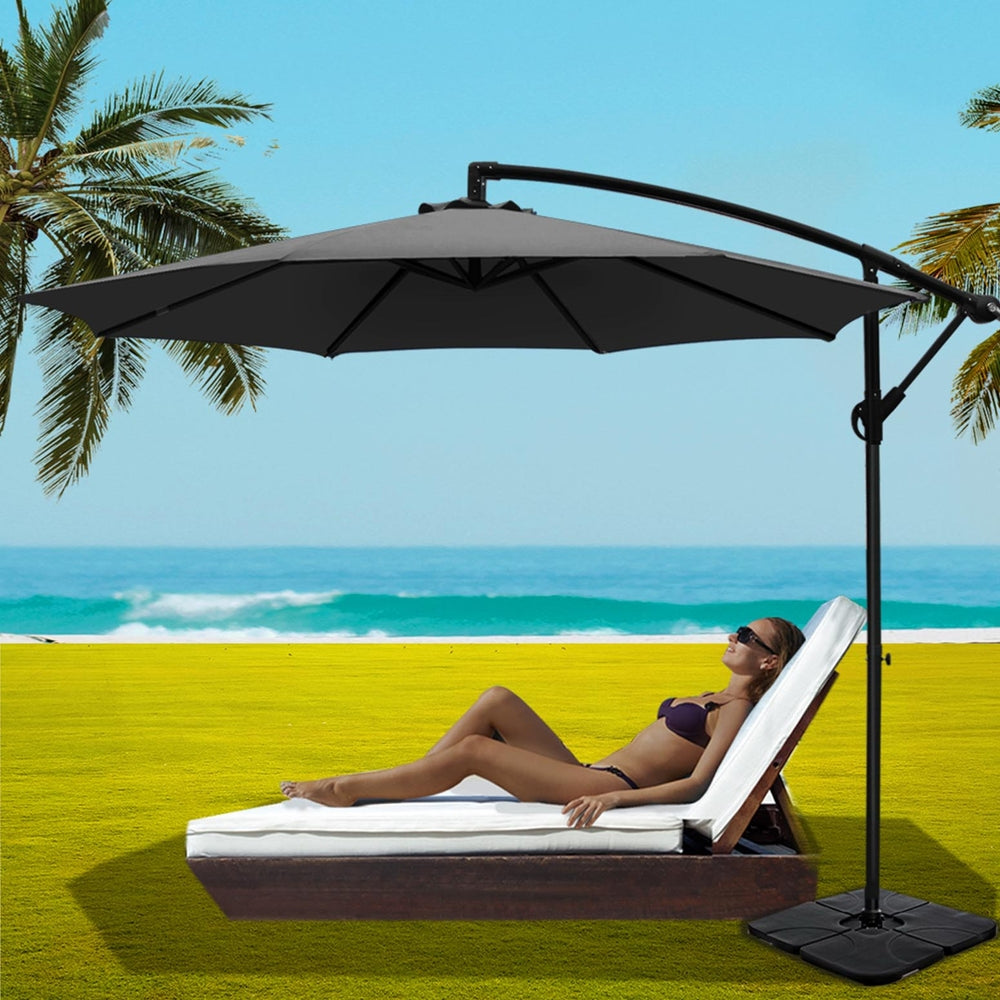 3m Cantilever Umbrella with Base - Charcoal - Homecoze