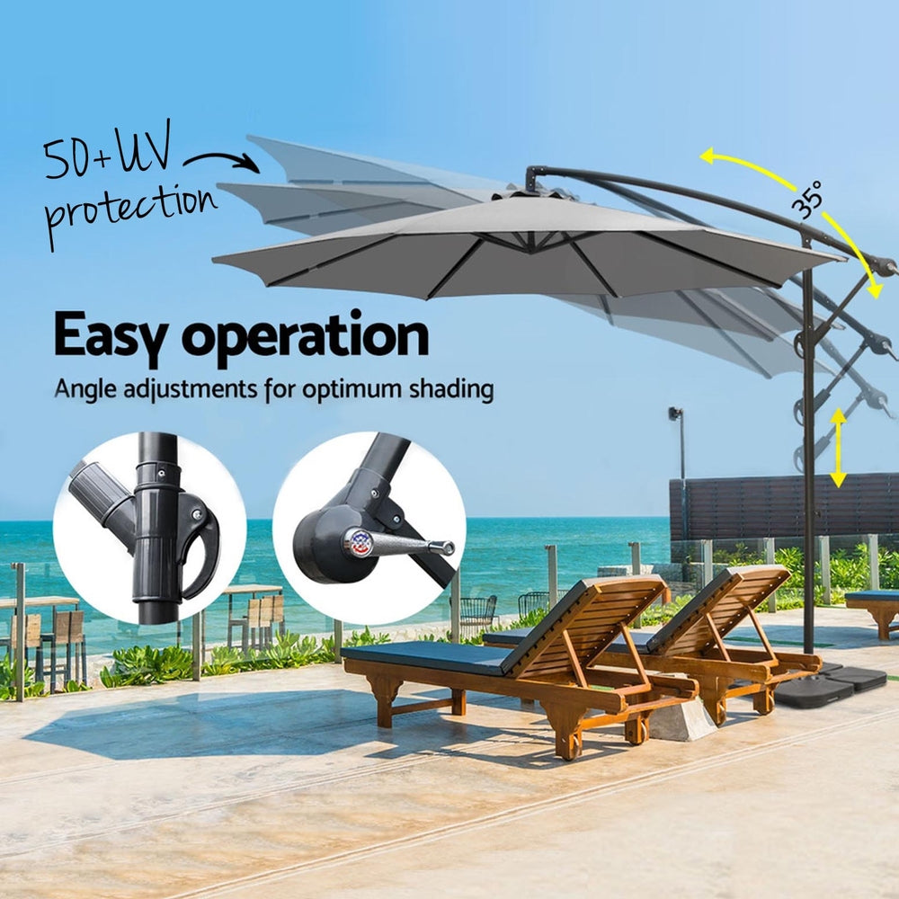 3m Cantilever Umbrella with Base - Grey - Homecoze