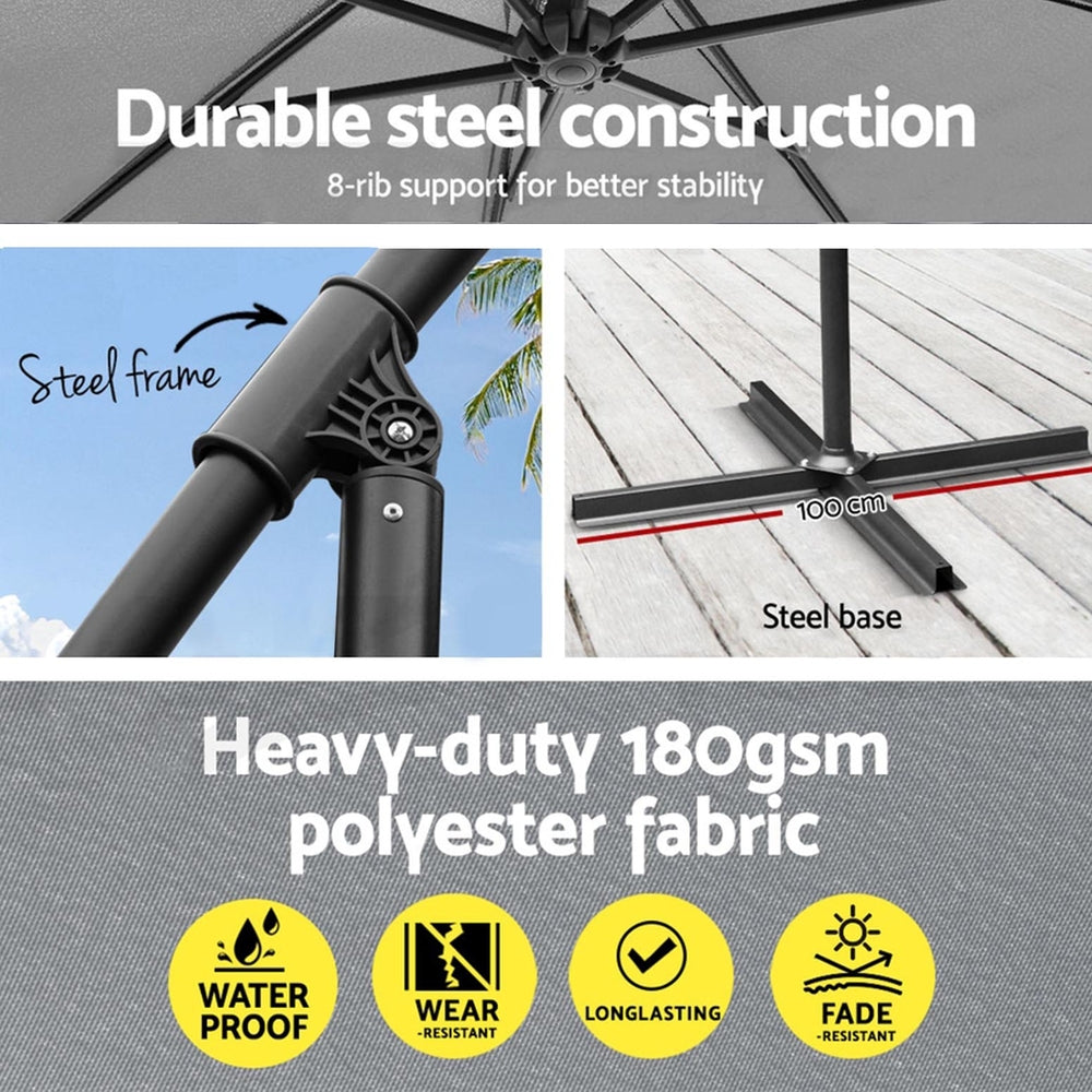 3m Cantilever Umbrella with Base - Grey - Homecoze