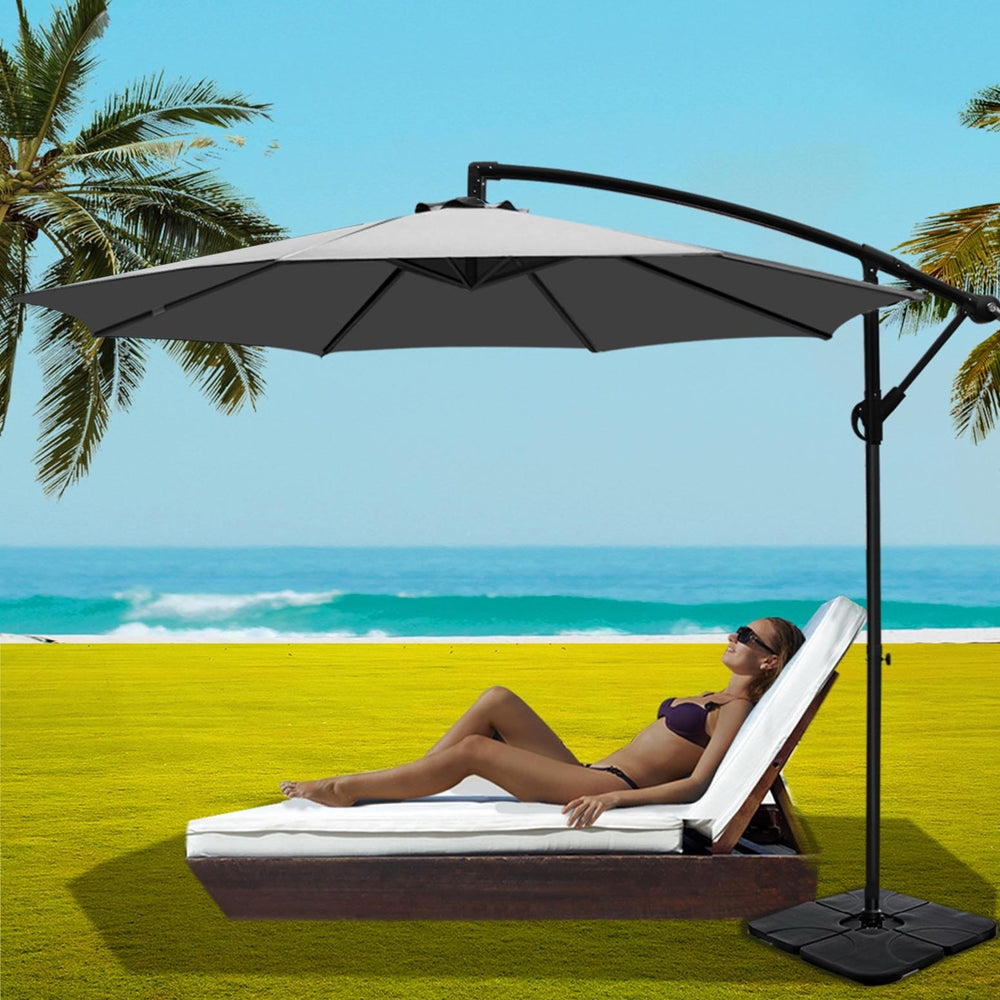 3m Cantilever Umbrella with Base - Grey - Homecoze
