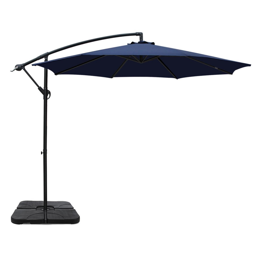 3m Cantilever Umbrella with Base - Navy Blue - Homecoze