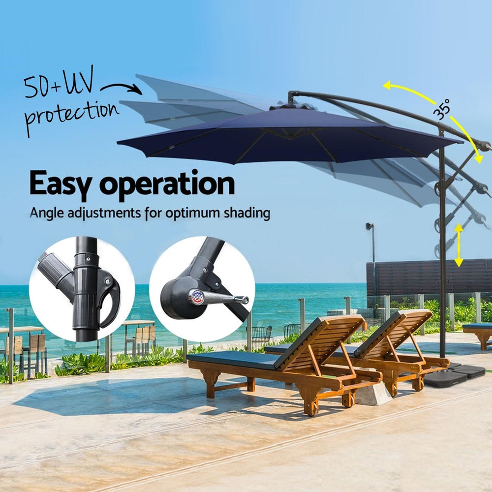 3m Cantilever Umbrella with Base - Navy Blue - Homecoze