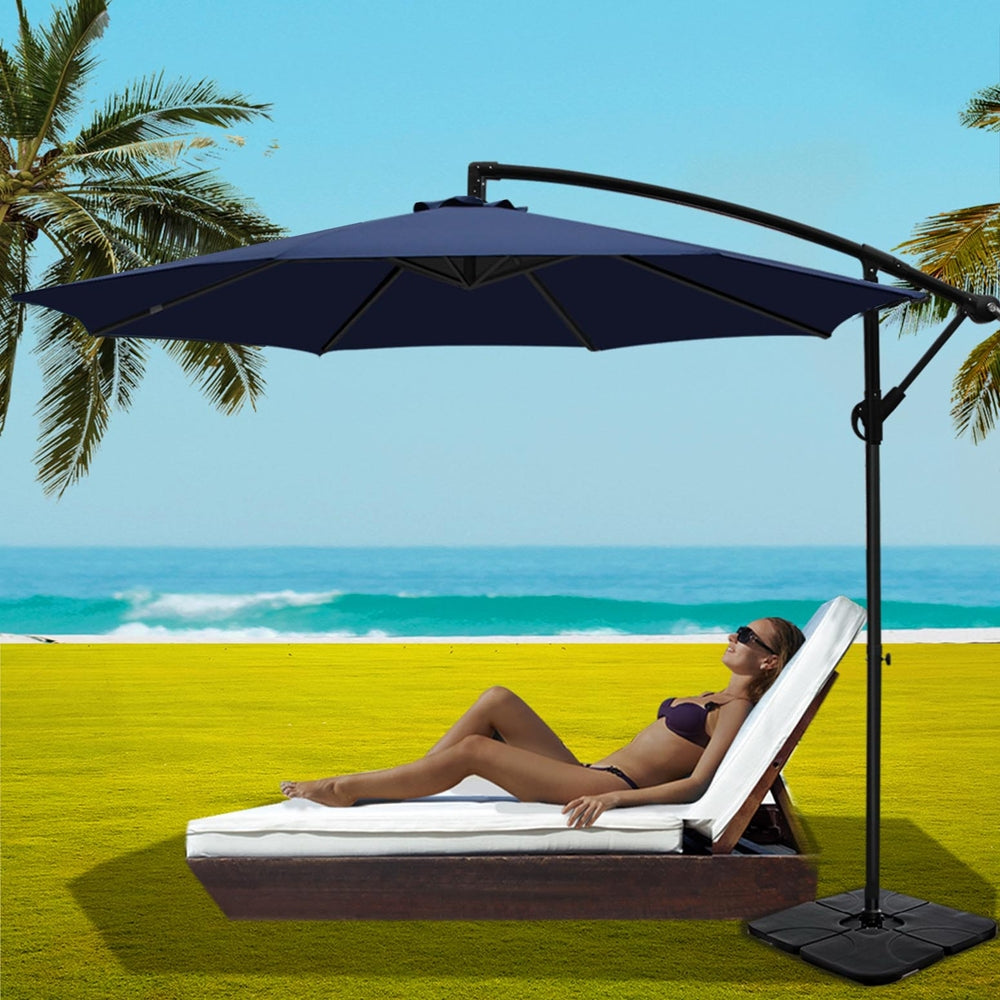 3m Cantilever Umbrella with Base - Navy Blue - Homecoze