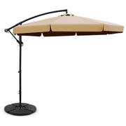 3m Cantilever Outdoor Drape Umbrella with 48cm Round Base - Beige - Homecoze