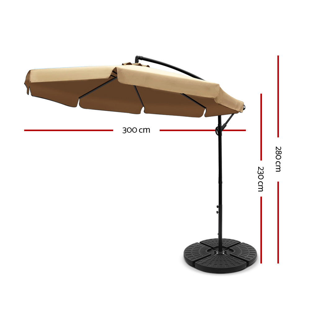 3m Cantilever Outdoor Drape Umbrella with 48cm Round Base - Beige - Homecoze