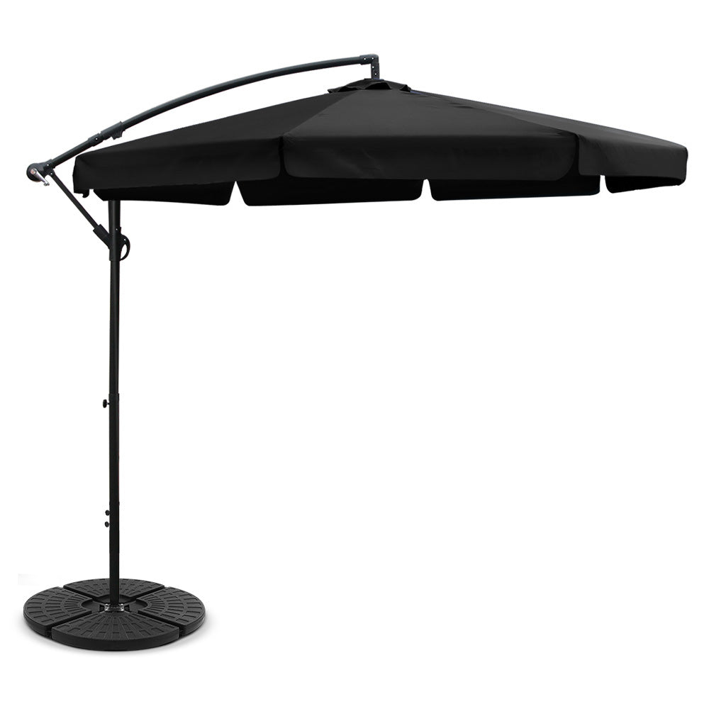 3m Cantilever Outdoor Drape Umbrella with 48cm Round Base - Black - Homecoze