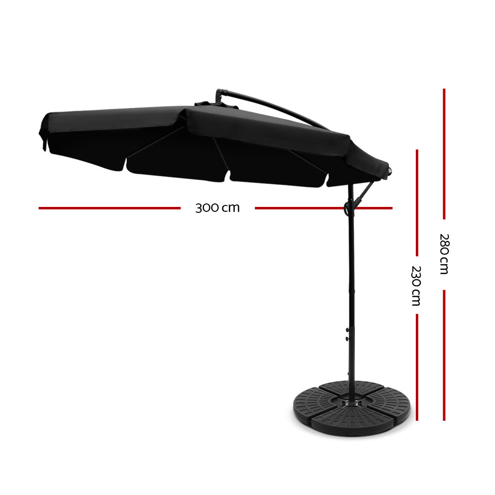 3m Cantilever Outdoor Drape Umbrella with 48cm Round Base - Black - Homecoze