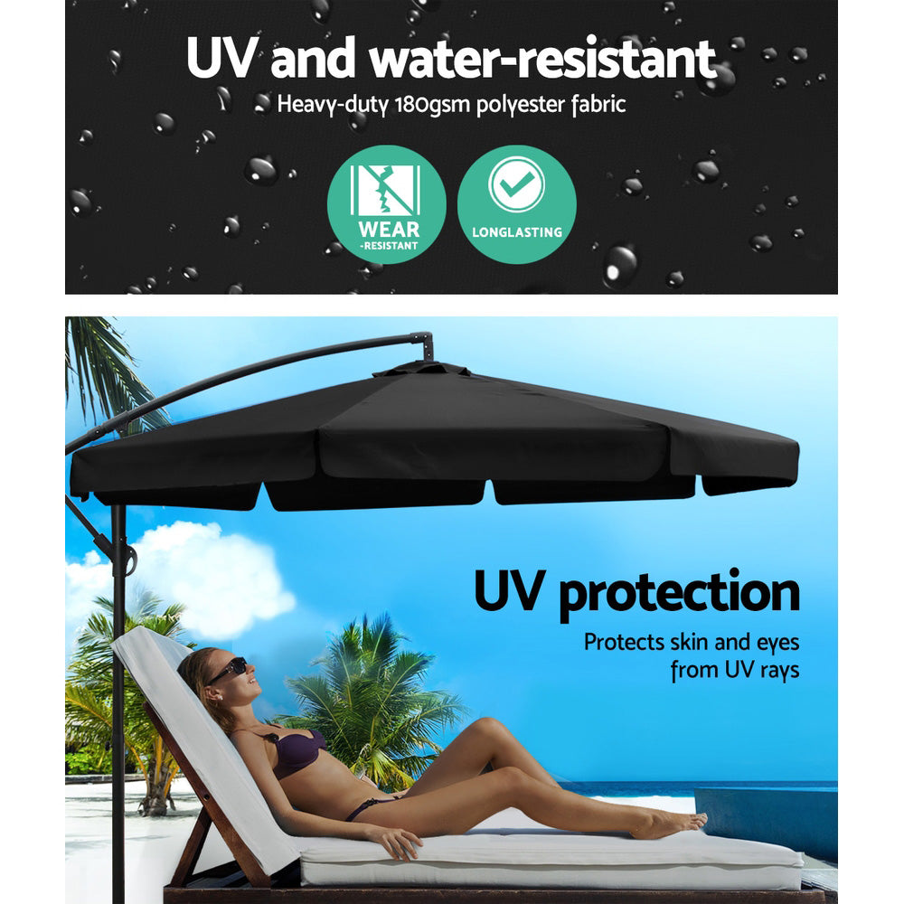 3m Cantilever Outdoor Drape Umbrella with 48cm Round Base - Black - Homecoze