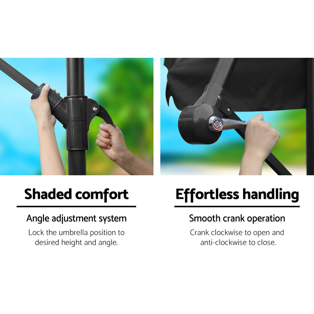 3m Cantilever Outdoor Drape Umbrella with 48cm Round Base - Black - Homecoze