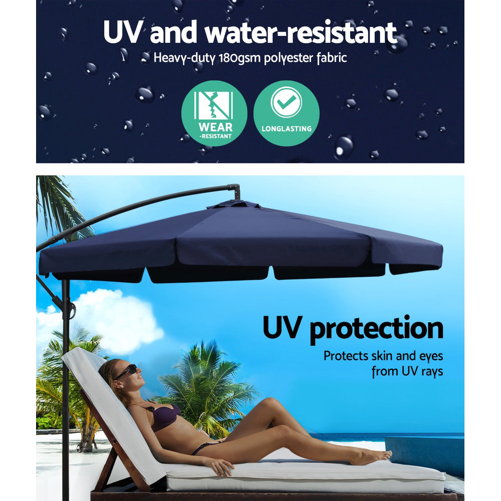 3m Cantilever Outdoor Drape Umbrella with 48cm Round Base - Navy - Homecoze