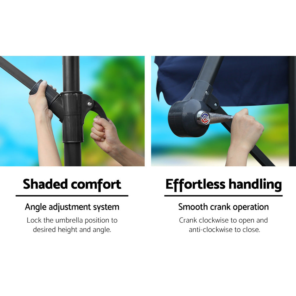 3m Cantilever Outdoor Drape Umbrella with 48cm Round Base - Navy - Homecoze