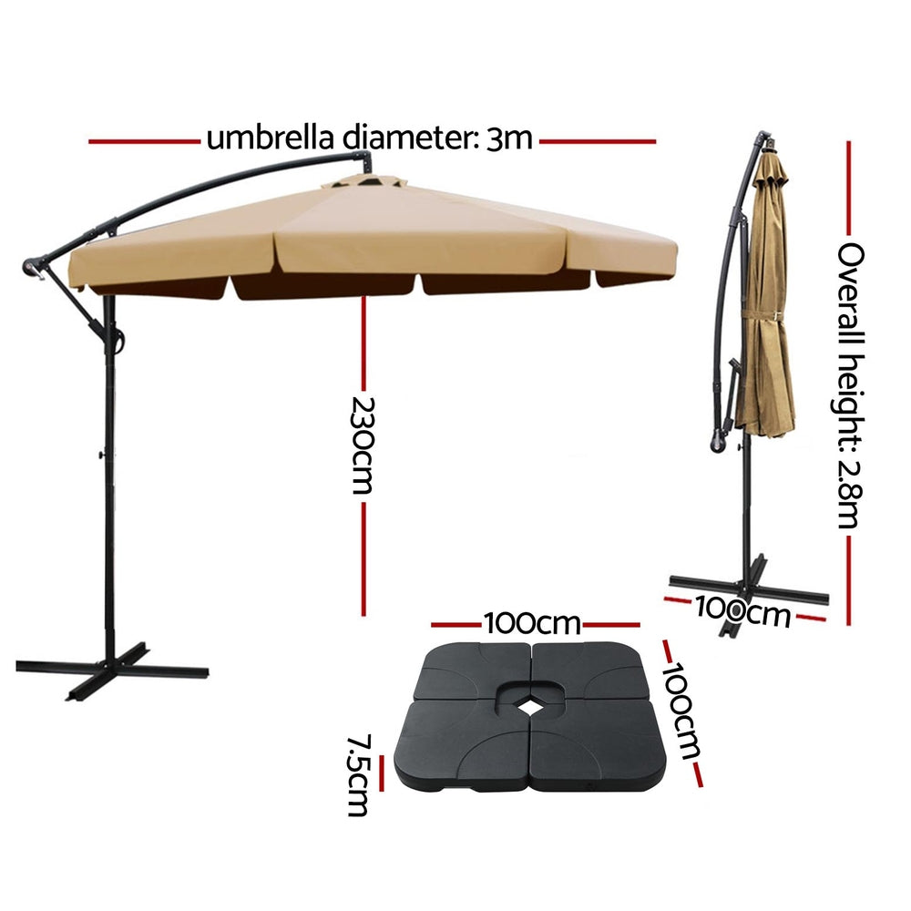 3m Cantilever Valance Umbrella with Base - Beige - Homecoze