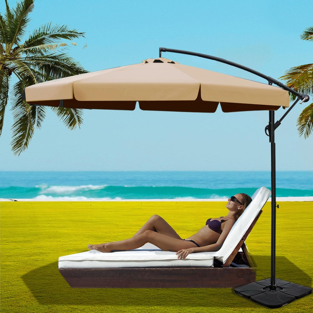 3m Cantilever Valance Umbrella with Base - Beige - Homecoze