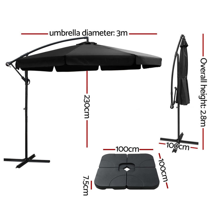 3m Cantilever Valance Umbrella with Base - Black