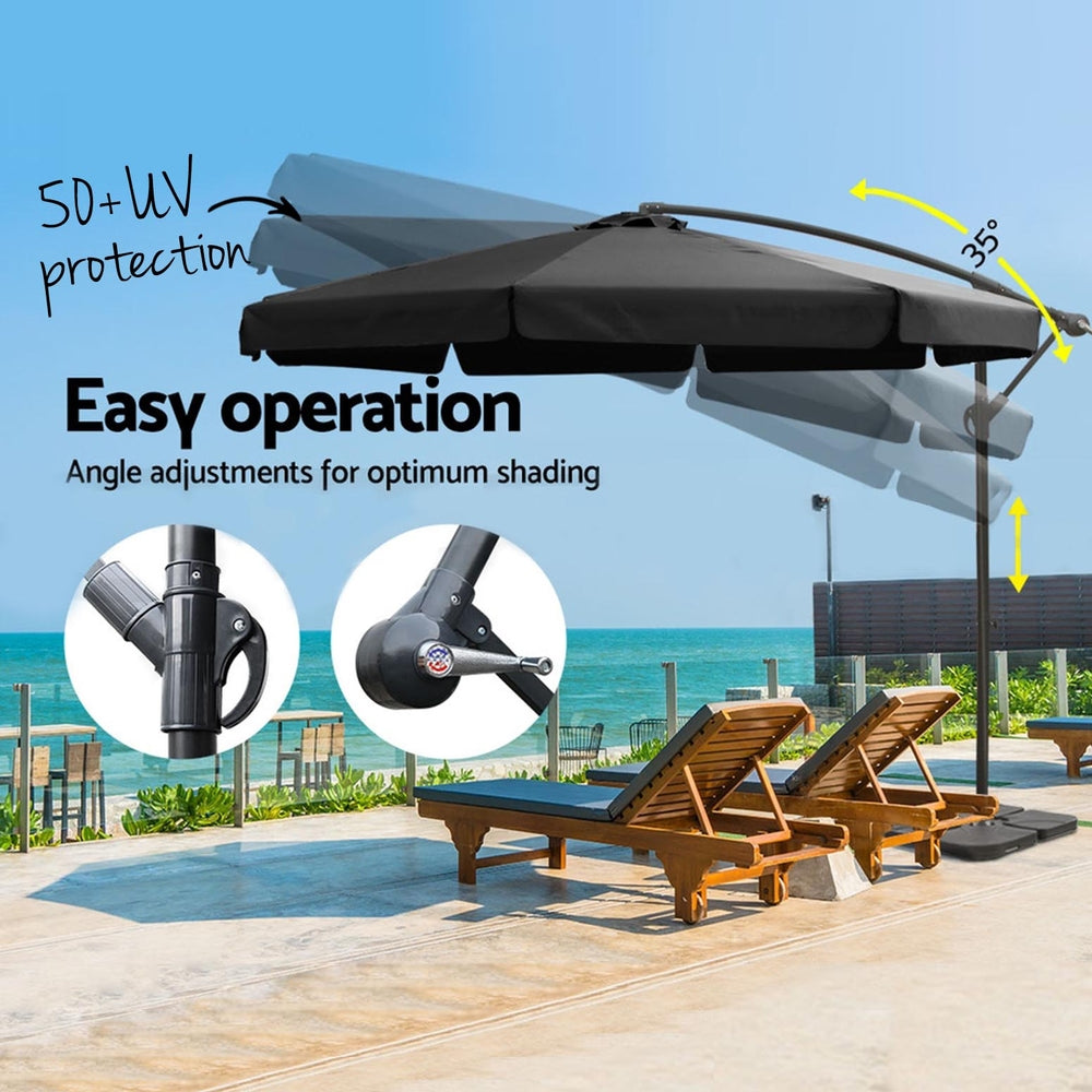 3m Cantilever Valance Umbrella with Base - Black - Homecoze