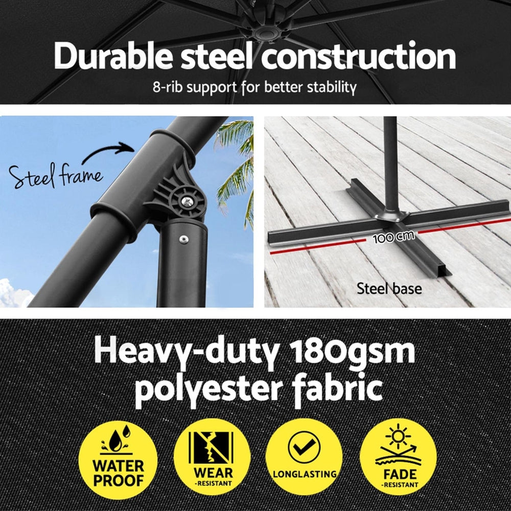 3m Cantilever Valance Umbrella with Base - Black - Homecoze