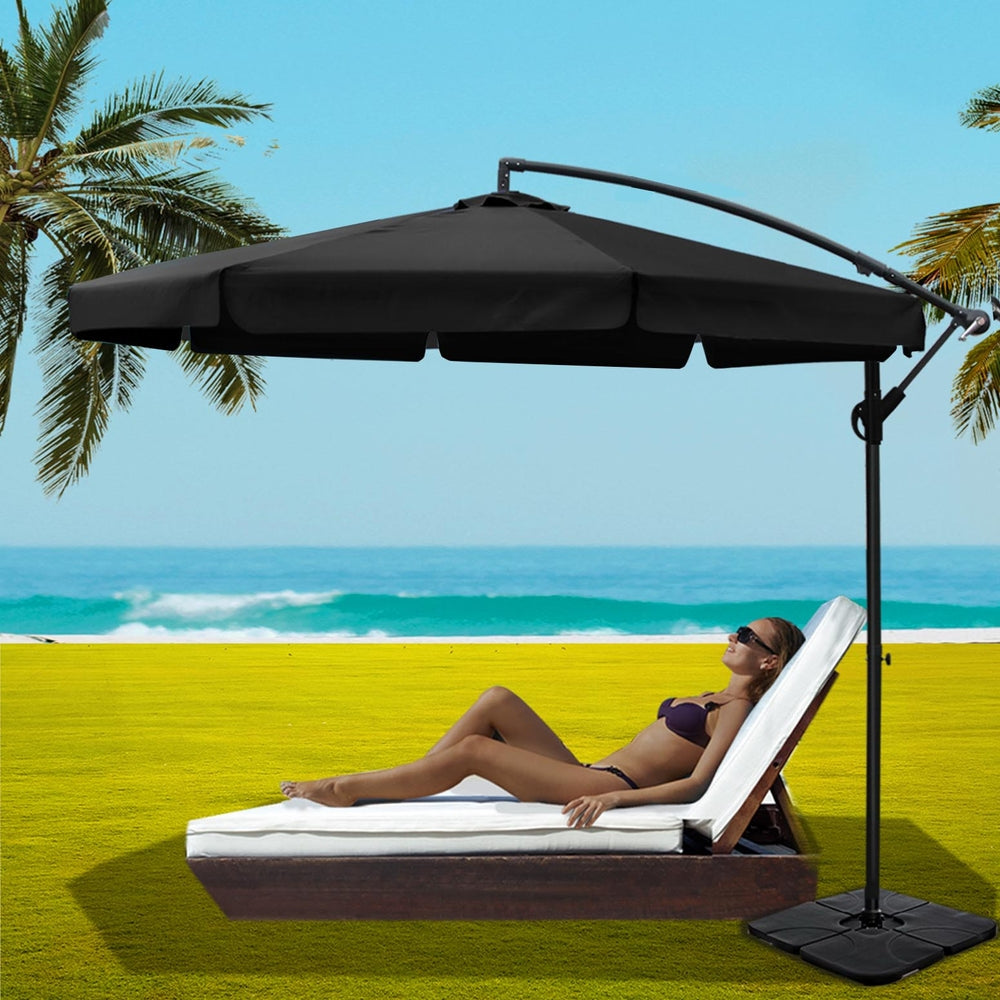 3m Cantilever Valance Umbrella with Base - Black - Homecoze