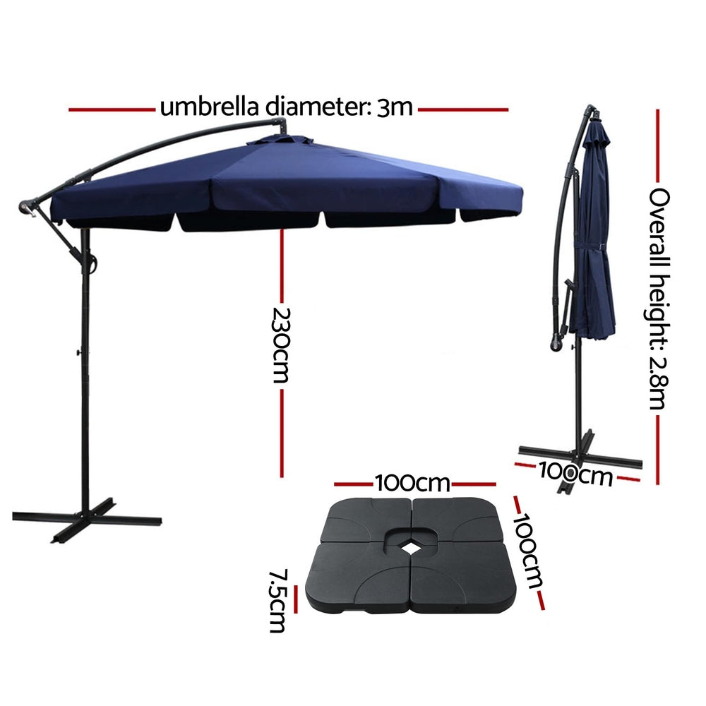 3m Cantilever Valance Umbrella with Base - Navy Blue - Homecoze