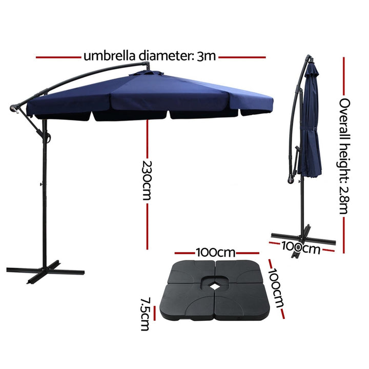 3m Cantilever Valance Umbrella with Base - Navy Blue