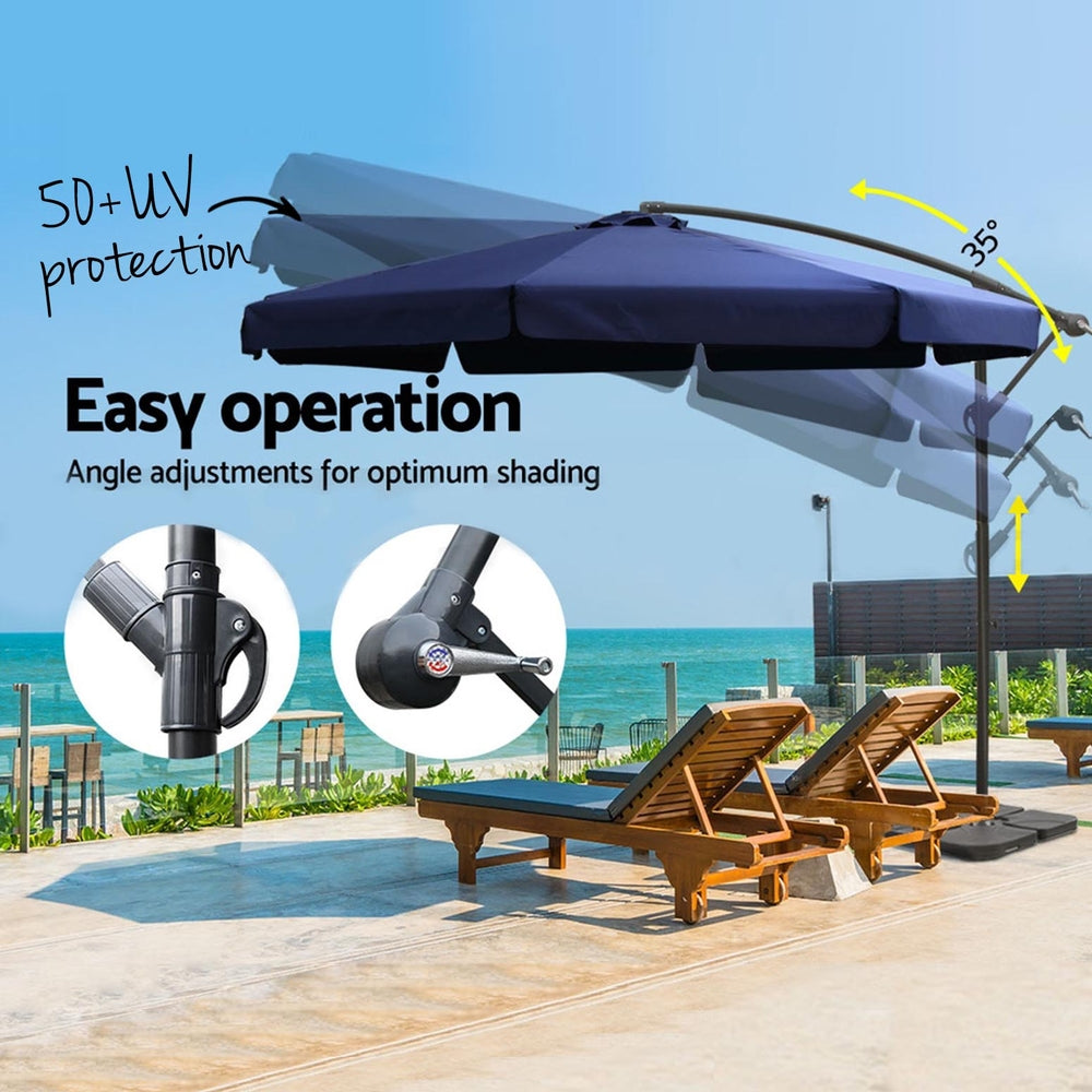 3m Cantilever Valance Umbrella with Base - Navy Blue - Homecoze