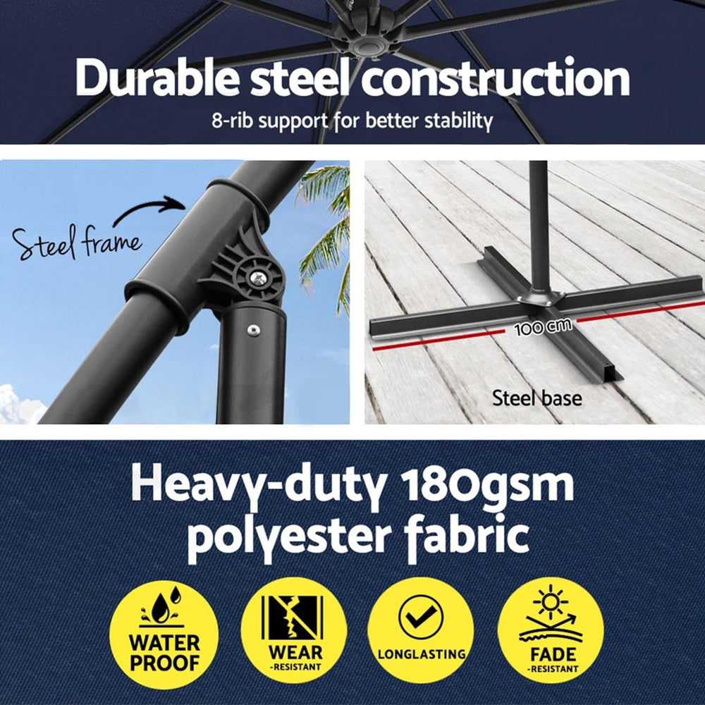 3m Cantilever Valance Umbrella with Base - Navy Blue - Homecoze