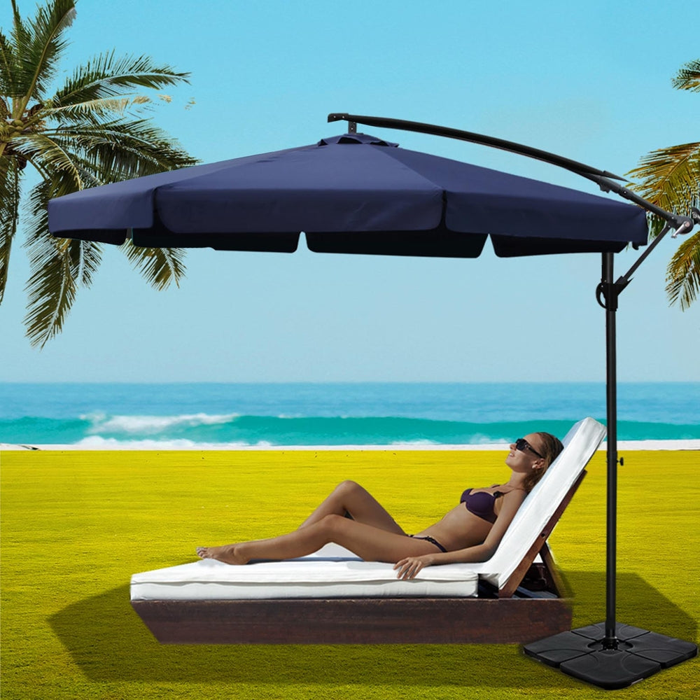 3m Cantilever Valance Umbrella with Base - Navy Blue - Homecoze